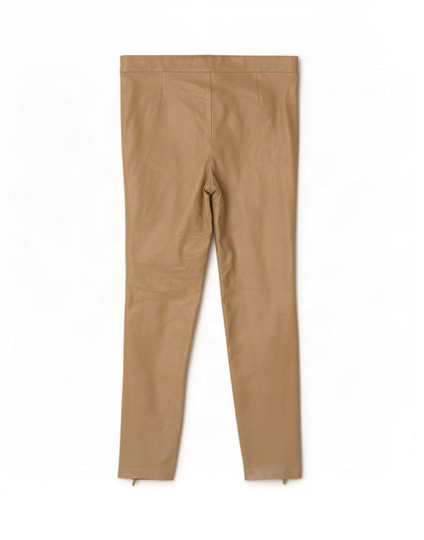 Zara Womens Slim Leather Trousers XL W32 L27 Beige