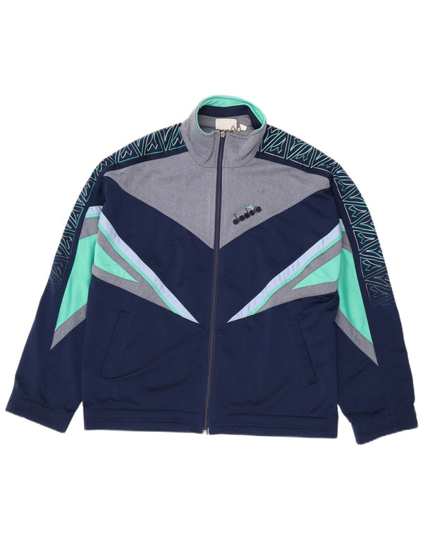 Diadora Mens Graphic Tracksuit Top Jacket UK 36 Small Navy Blue Colourblock