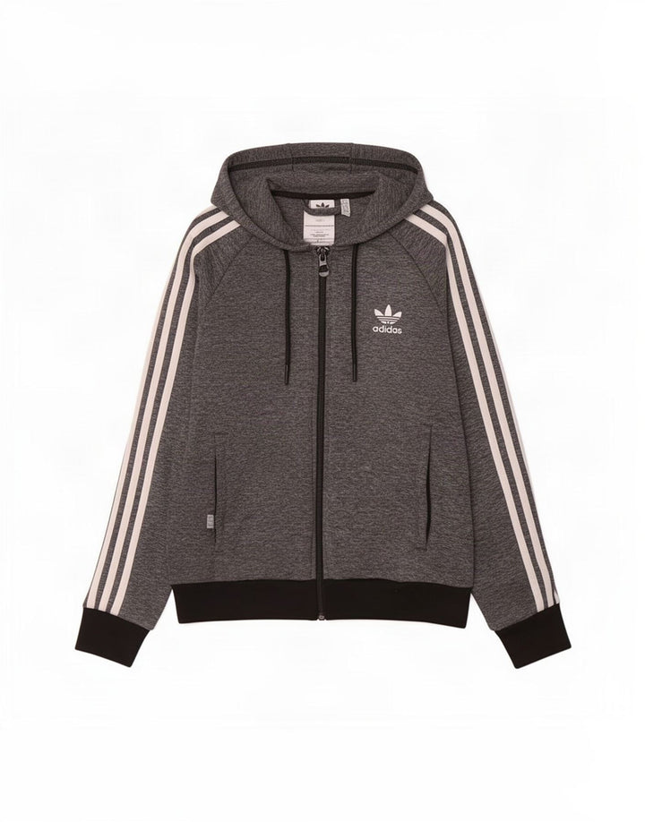 Adidas Womens Zip Hoodie Sweater UK 12 Medium Grey Polyester