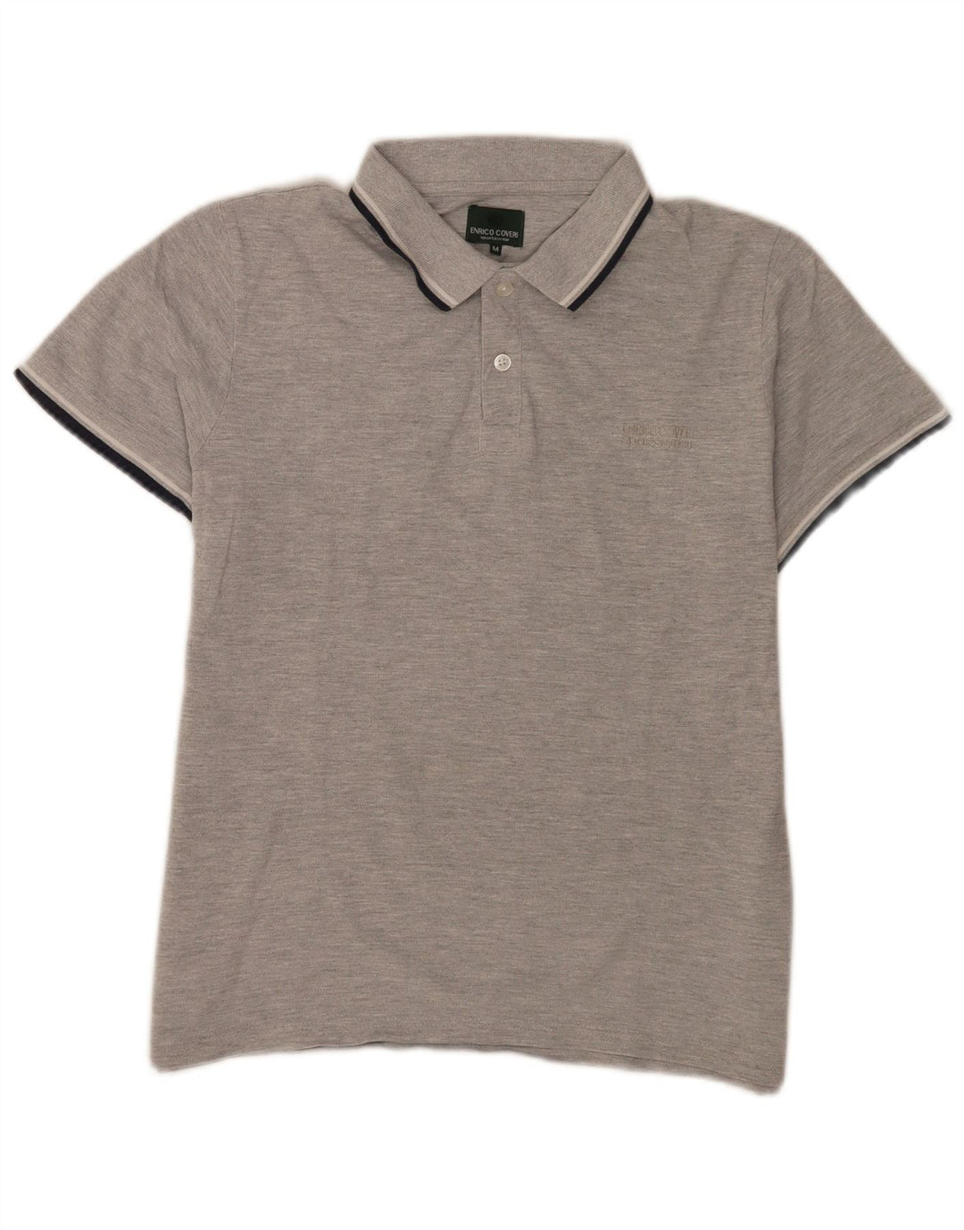 Enrico Coveri Mens Polo Shirt Medium Grey Striped Cotton