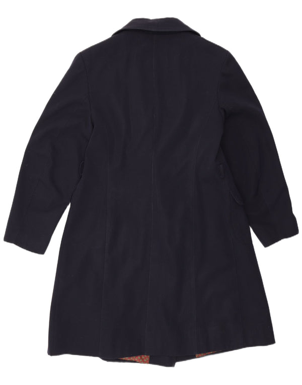 Vintage Womens Double Breasted Coat UK 14 Medium Navy Blue Virgin Wool