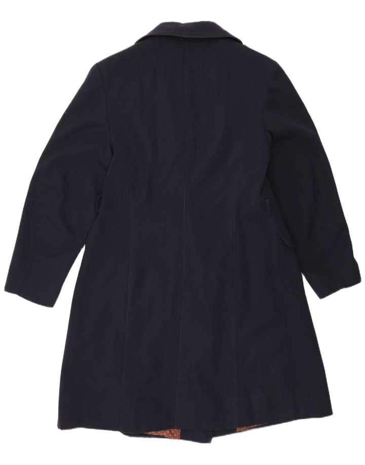 Vintage Womens Double Breasted Coat UK 14 Medium Navy Blue Virgin Wool
