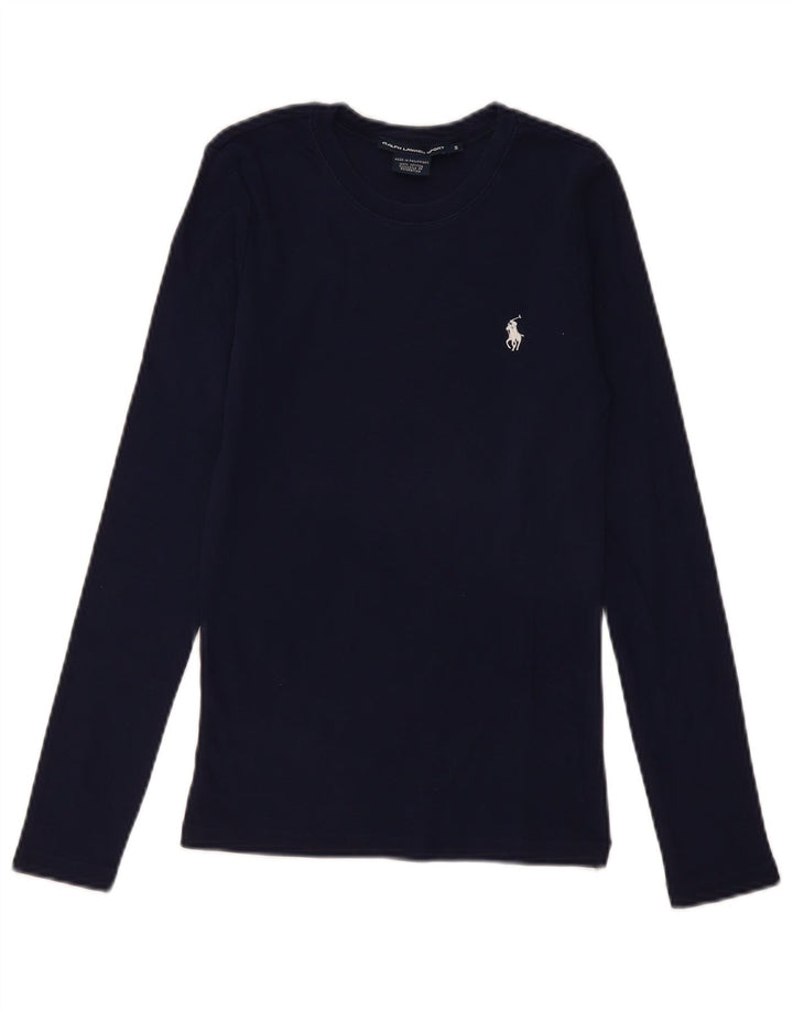 Ralph Lauren Womens Top Long Sleeve UK 8 Small Navy Blue Cotton
