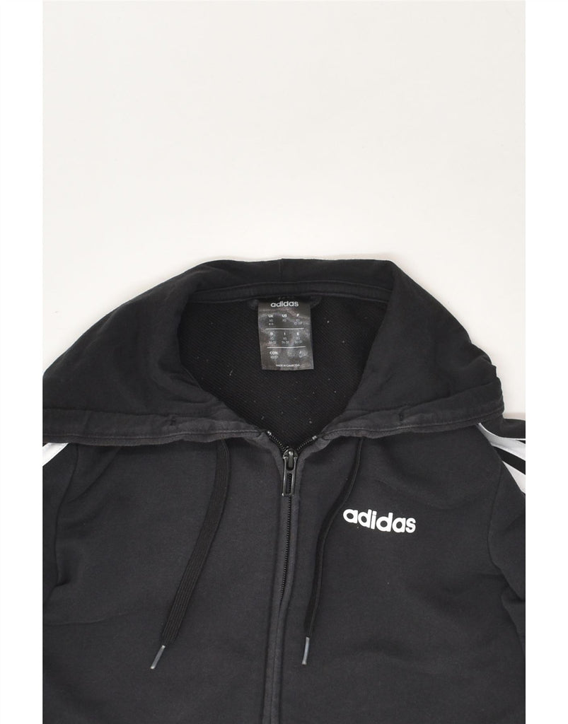 ADIDAS Womens Zip Hoodie Sweater UK 4/6 XS Black Cotton | Vintage Adidas | Thrift | Second-Hand Adidas | Used Clothing | Messina Hembry 