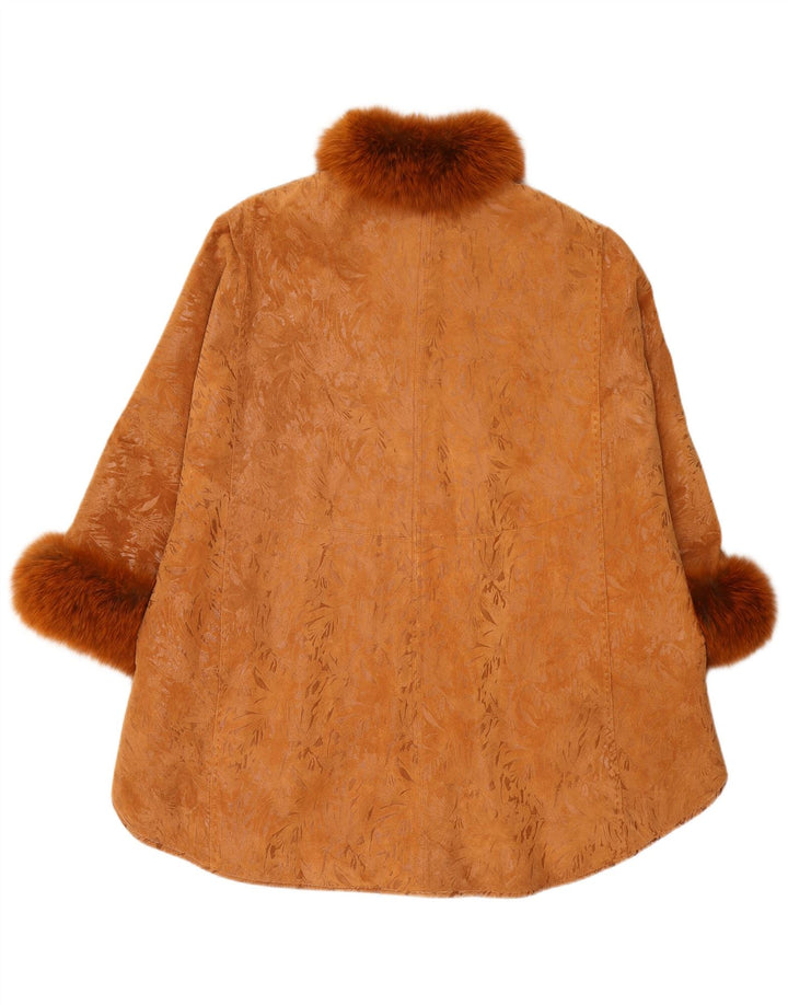 Vintage Womens 3/4 Sleeve Suede Overcoat One Size Brown Leather