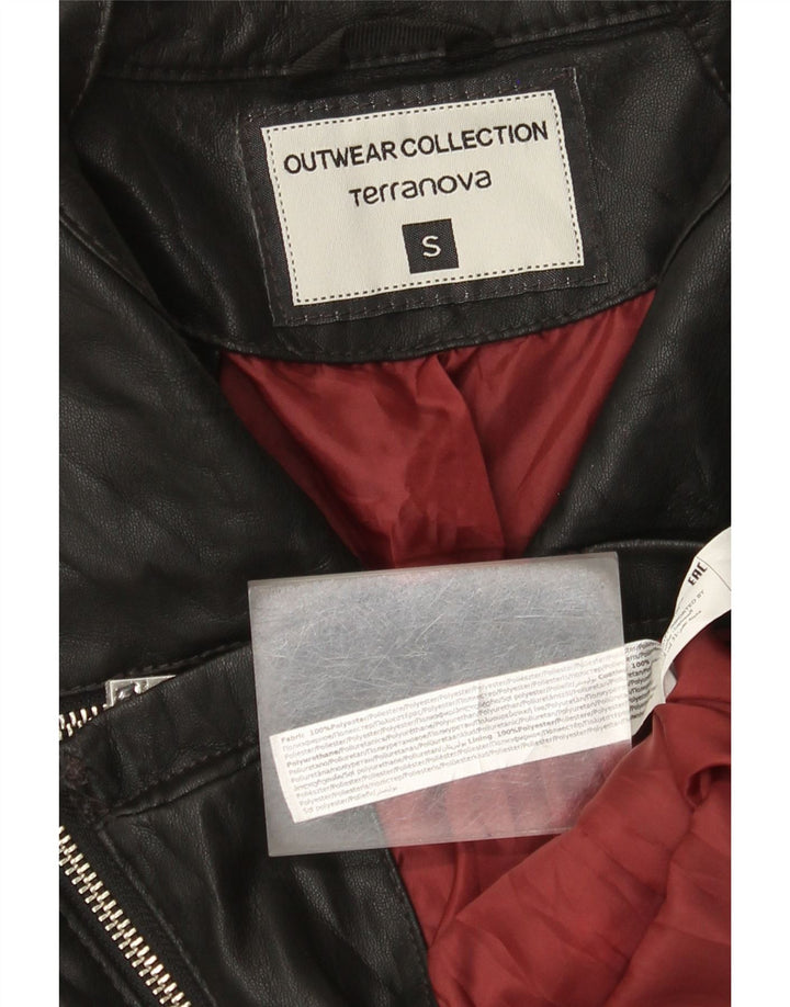 Terranova Womens Crop Faux Leather Biker Jacket UK 10 Small Black