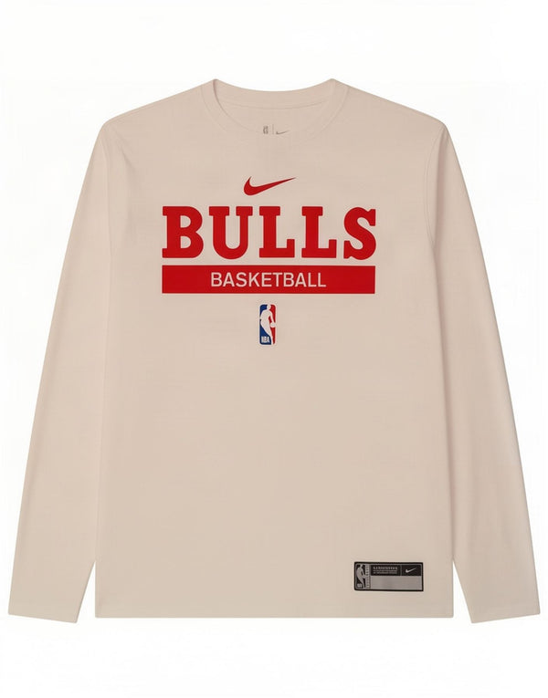 Nike Mens Chicago Bulls Graphic Top Long Sleeve Large White Polyester