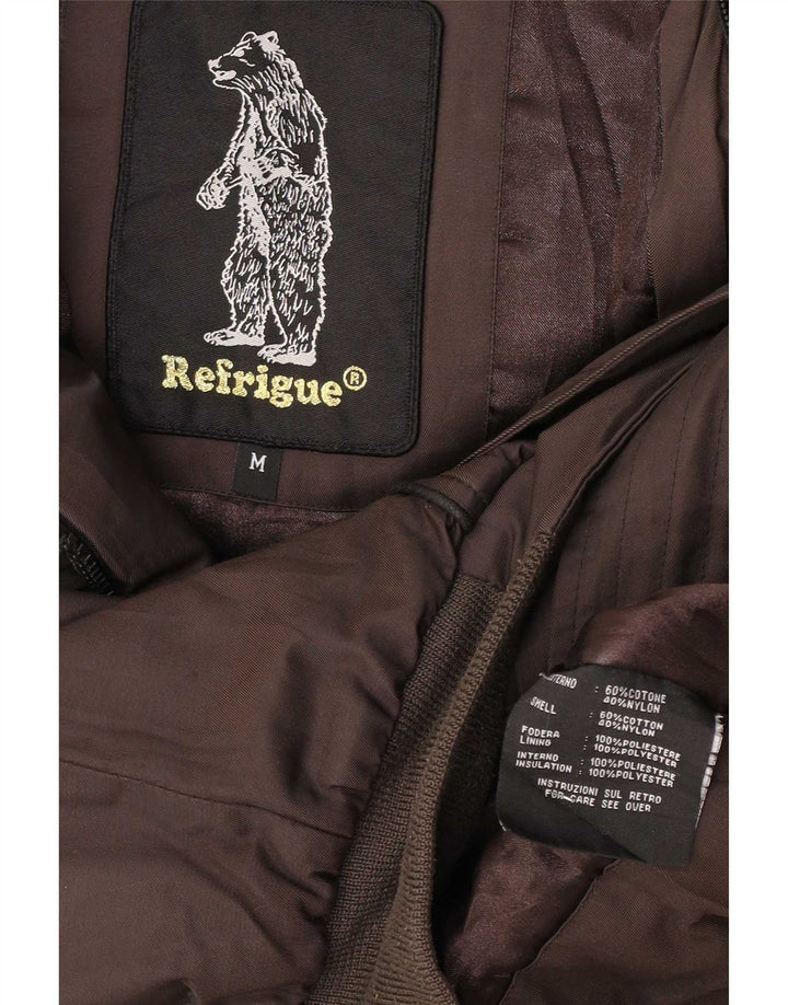Refrigue Womens Crop Bomber Jacket UK 12 Medium Brown Cotton