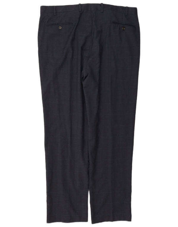 Ralph Lauren Mens Straight Suit Trousers W38 L32 Navy Blue Check Wool