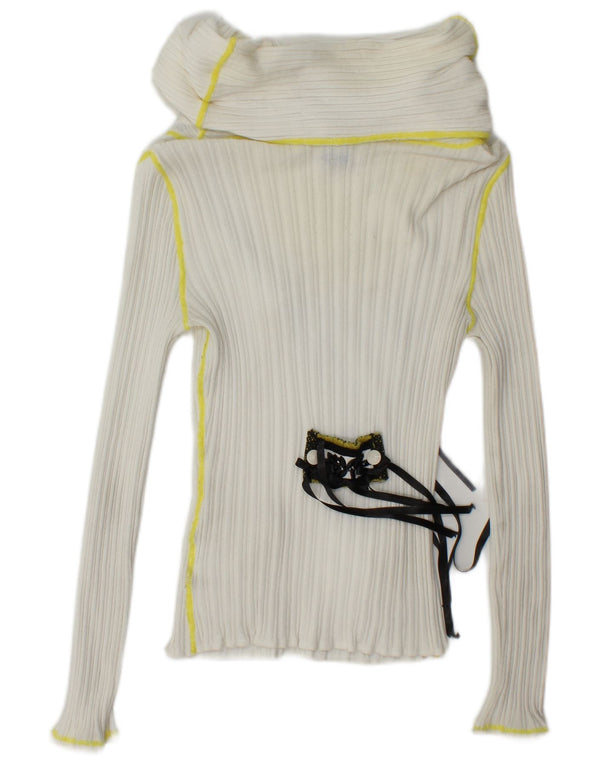 TRICOAT CHIC Womens Crop Roll Neck Jumper Sweater IT 42 Medium White