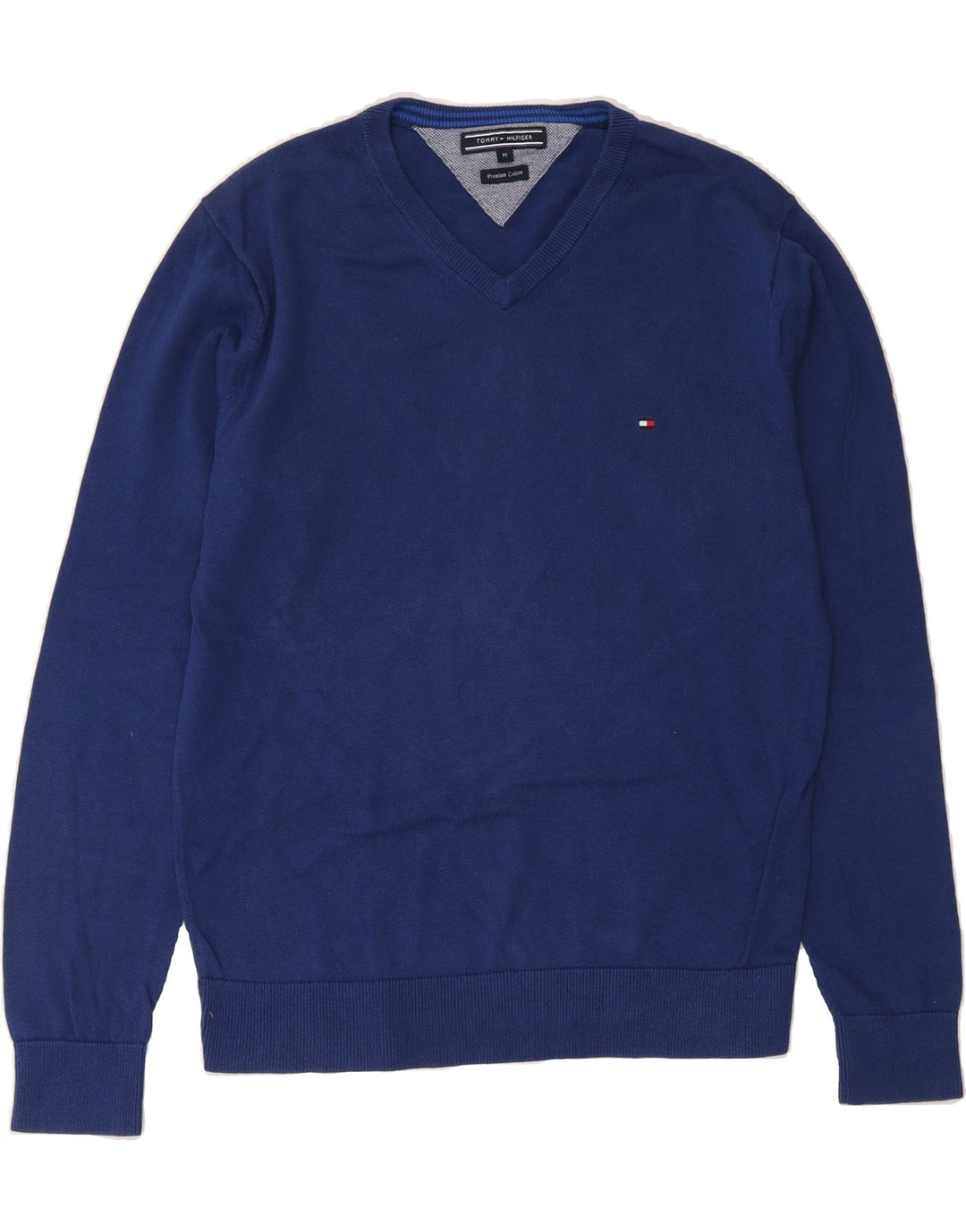 TOMMY HILFIGER Mens V-Neck Jumper Sweater Medium Navy Blue Cotton Vintage Tommy Hilfiger and Second-Hand Tommy Hilfiger from Messina Hembry 