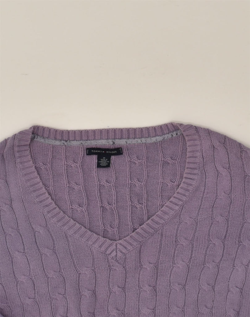 TOMMY HILFIGER Womens V-Neck Jumper Sweater UK 14 Medium Purple Cotton | Vintage Tommy Hilfiger | Thrift | Second-Hand Tommy Hilfiger | Used Clothing | Messina Hembry 