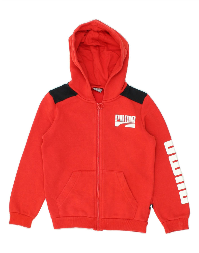 PUMA Boys Graphic Zip Hoodie Sweater 7-8 Years Red Colourblock Cotton | Vintage Puma | Thrift | Second-Hand Puma | Used Clothing | Messina Hembry 