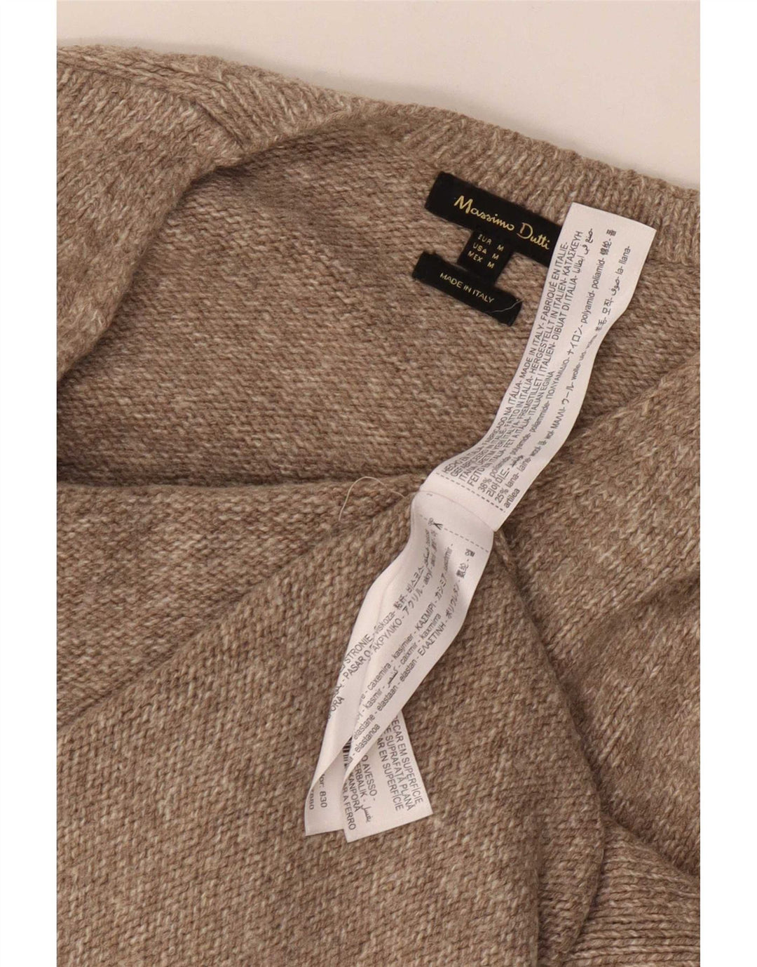 Massimo Dutti Mens V-Neck Jumper Sweater Medium Beige Polyamide