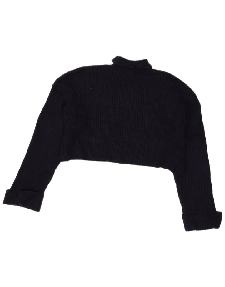 Zara Womens Crop Roll Neck Jumper Sweater UK 14 Medium Navy Blue Viscose