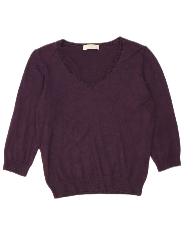 Marks & Spencer Womens 3/4 Sleeve V-Neck Jumper Sweater UK 12 Medium Purple