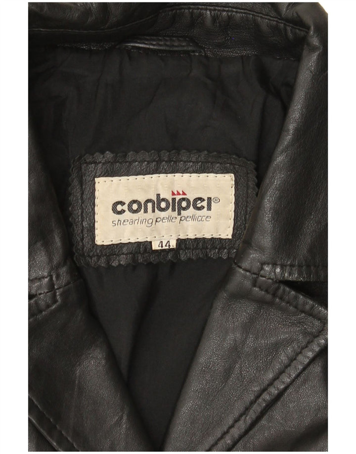 Conbipel Womens Leather Jacket IT 44 Medium Black Leather