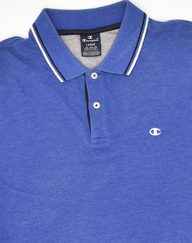 CHAMPION Mens Polo Shirt Large Blue Cotton | Vintage Champion | Thrift | Second-Hand Champion | Used Clothing | Messina Hembry 