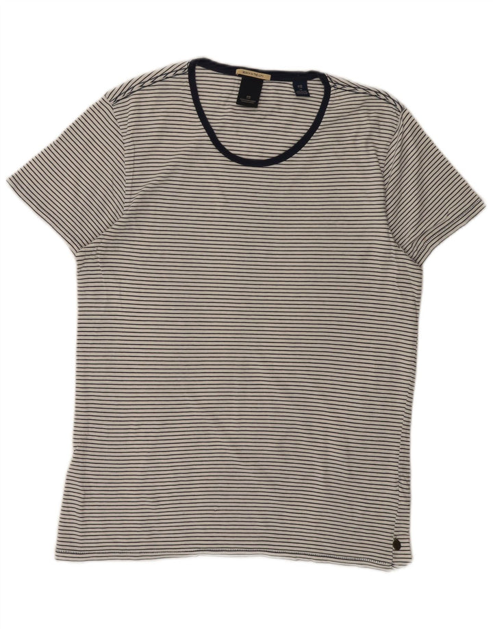 SCOTCH & SODA Mens T-Shirt Top Medium White Pinstripe Cotton