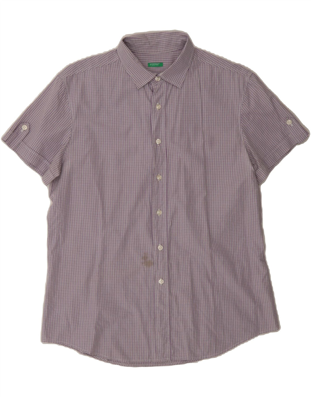 BENETTON Mens Short Sleeve Shirt XL Purple Check Cotton Vintage Benetton and Second-Hand Benetton from Messina Hembry 