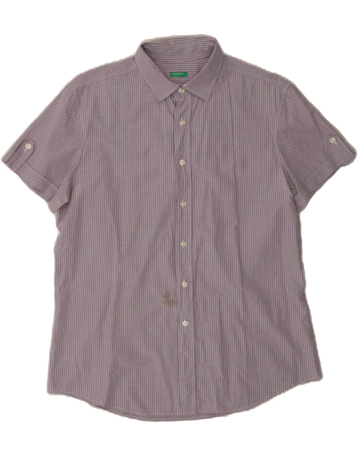 BENETTON Mens Short Sleeve Shirt XL Purple Check Cotton Vintage Benetton and Second-Hand Benetton from Messina Hembry 