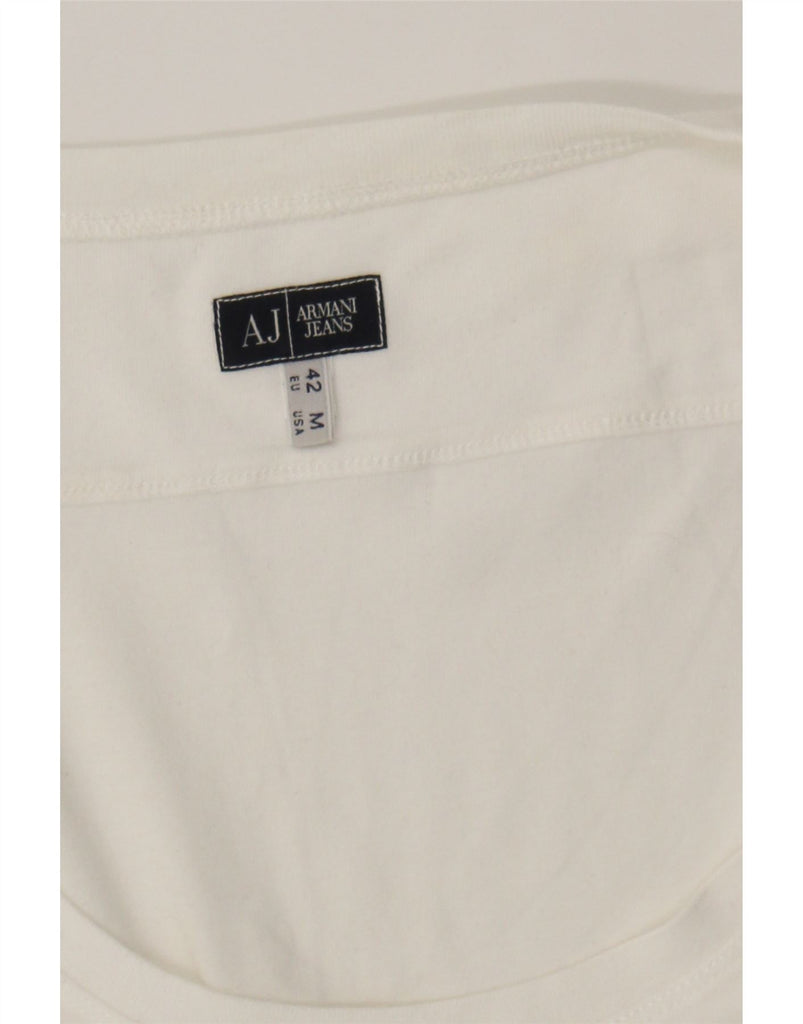 ARMANI JEANS Womens Graphic T-Shirt Top EU 42 Medium White Vintage Armani Jeans and Second-Hand Armani Jeans from Messina Hembry 