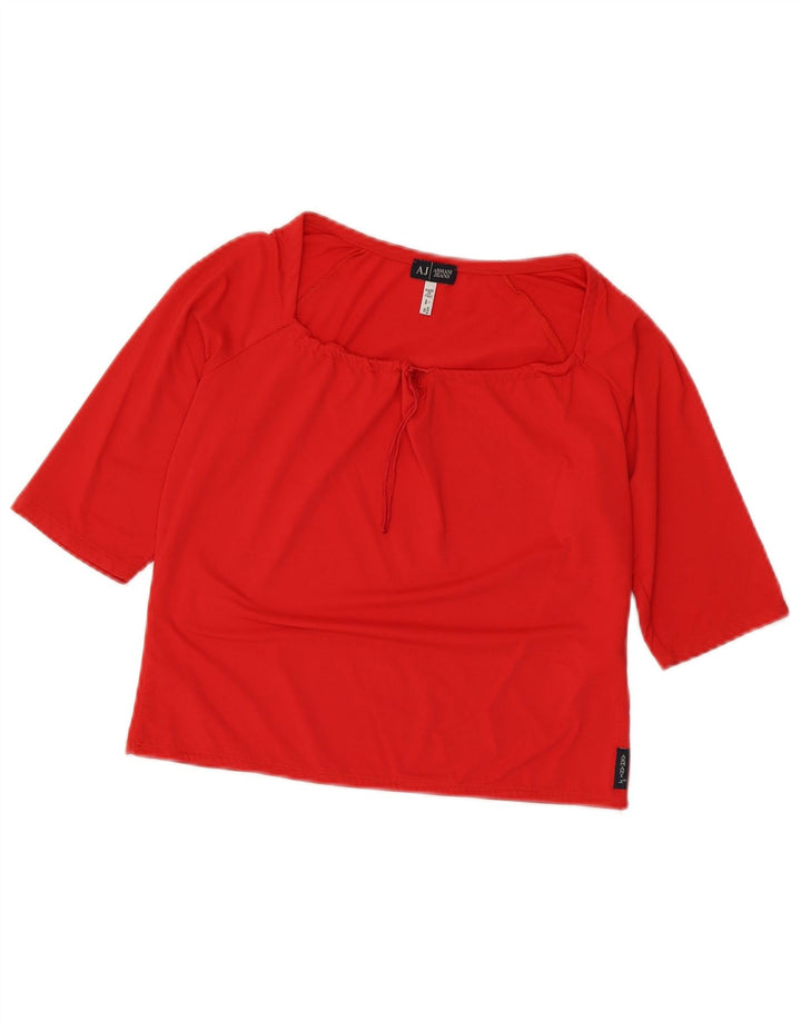 Armani Jeans Womens Crop 3/4 Sleeve Blouse Top UK 14 Medium Red Polyamide