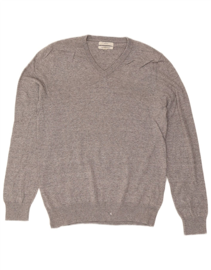 Marks & Spencer Mens V-Neck Jumper Sweater Small Grey Flecked Cotton