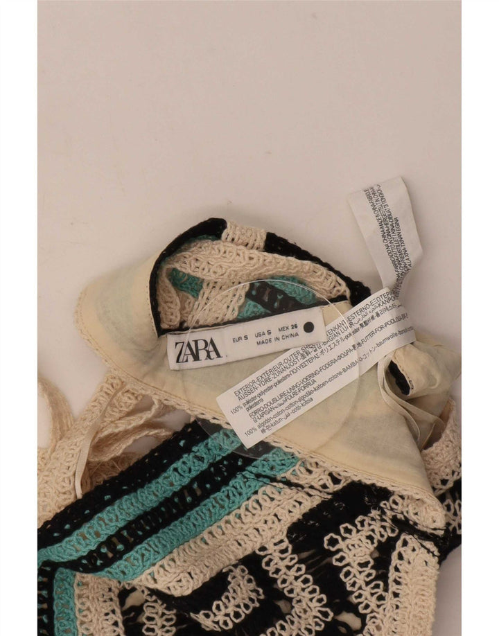 Zara Womens Crop Crochet Halter Top UK 8 Small Multicoloured Chevron