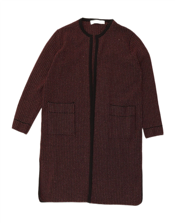 Zara Womens Longline Open Cardigan Sweater UK 14 Medium Red Geometric