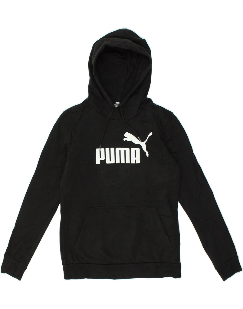 PUMA Womens Graphic Hoodie Jumper UK 10 Small Black Cotton | Vintage Puma | Thrift | Second-Hand Puma | Used Clothing | Messina Hembry 