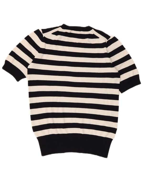 Zara Womens Crew Neck Jumper Sweater UK 12 Medium Black Striped