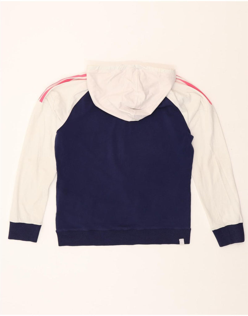 ADIDAS Womens Zip Hoodie Sweater UK 16 Large Navy Blue Colourblock Cotton Vintage Adidas and Second-Hand Adidas from Messina Hembry 