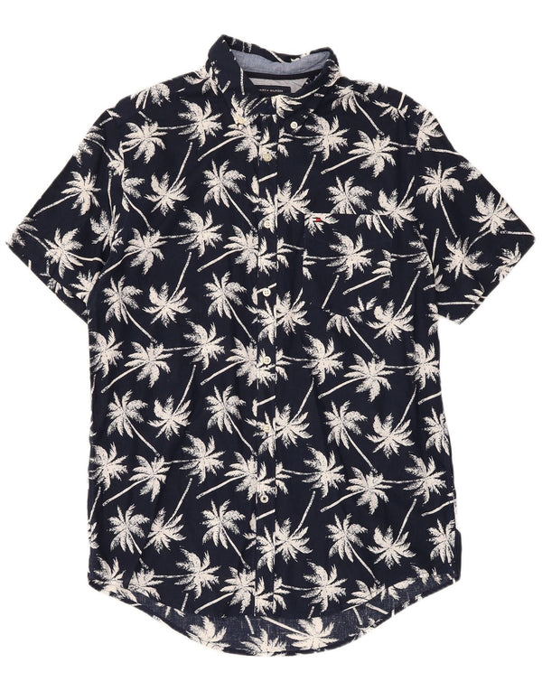 Tommy Hilfiger Mens Short Sleeve Shirt Medium Navy Blue Cotton Hawaiian