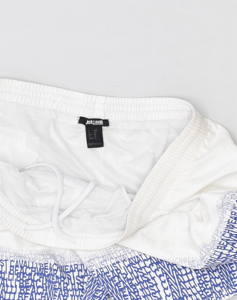 JUST CAVALLI Mens Sport Shorts Small White Colourblock Polyester | Vintage Just Cavalli | Thrift | Second-Hand Just Cavalli | Used Clothing | Messina Hembry 