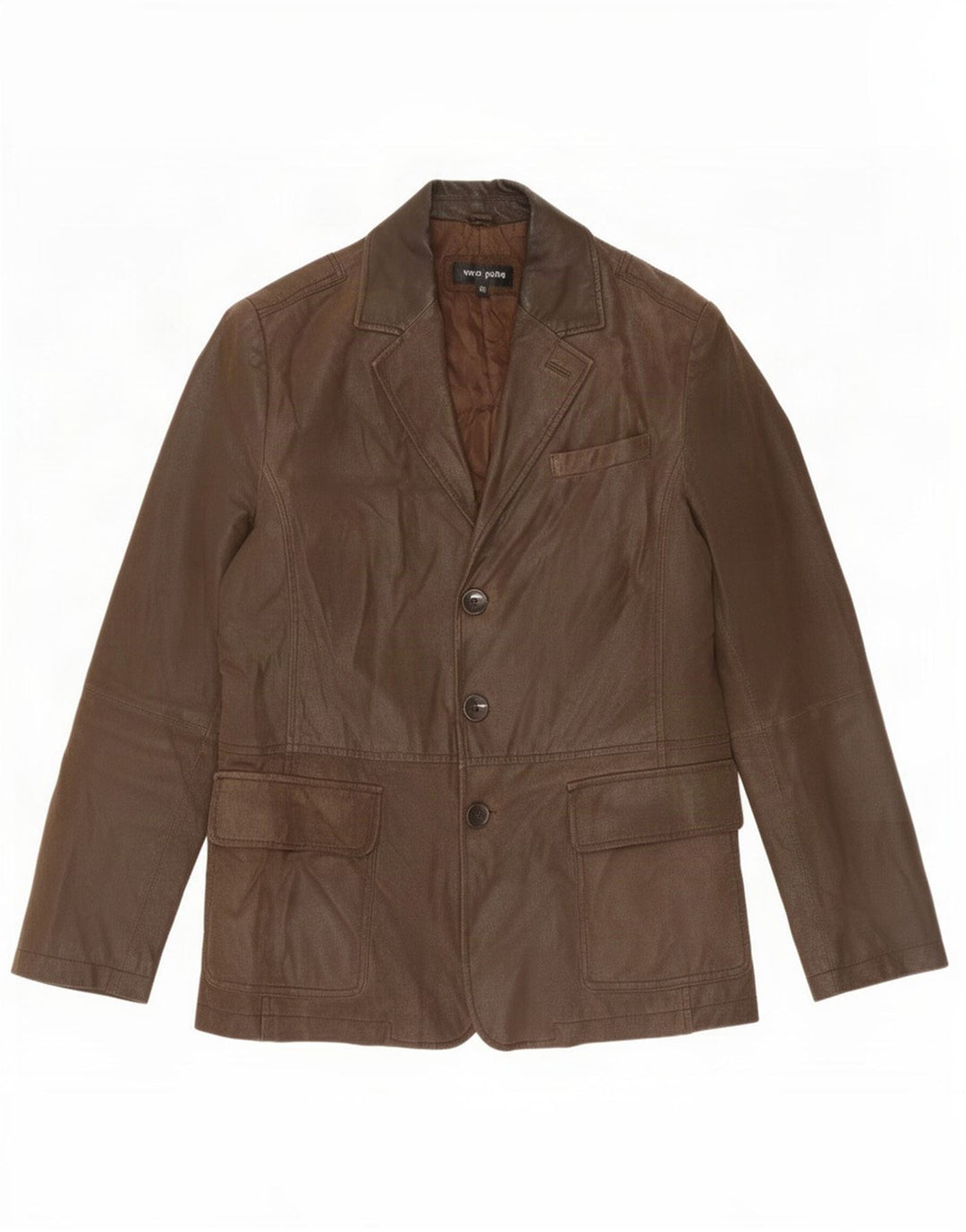 Vintage Mens Leather 3 Button Blazer Jacket IT 50 Large Brown