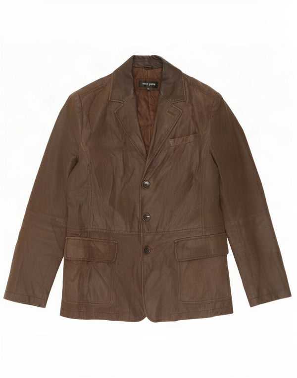 Vintage Mens Leather 3 Button Blazer Jacket IT 50 Large Brown