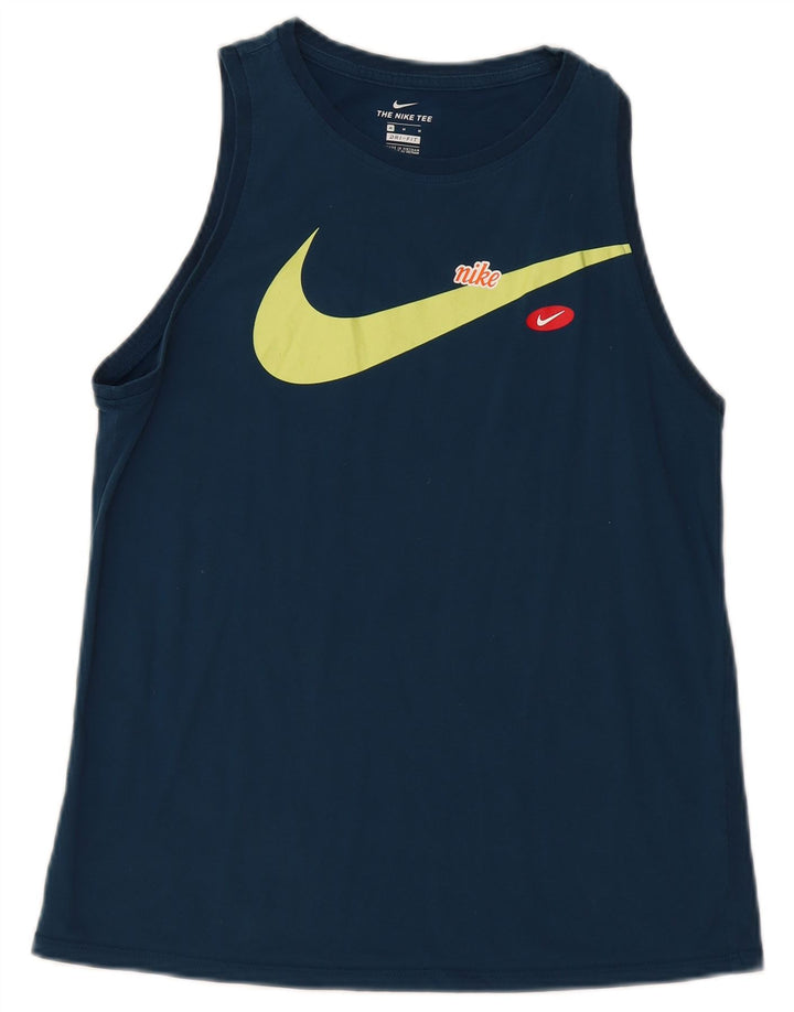 Nike Womens Dri Fit Graphic Vest Top UK 12 Medium Navy Blue Cotton