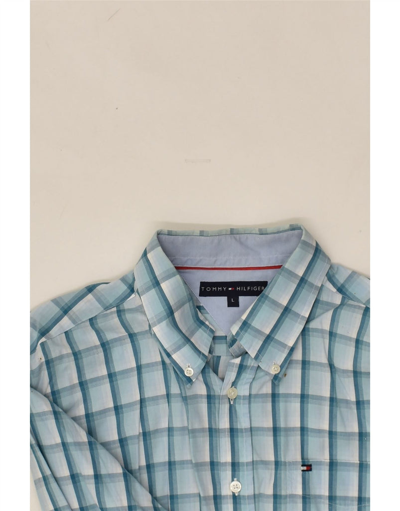 TOMMY HILFIGER Mens Shirt Large Blue Check Cotton | Vintage Tommy Hilfiger | Thrift | Second-Hand Tommy Hilfiger | Used Clothing | Messina Hembry 