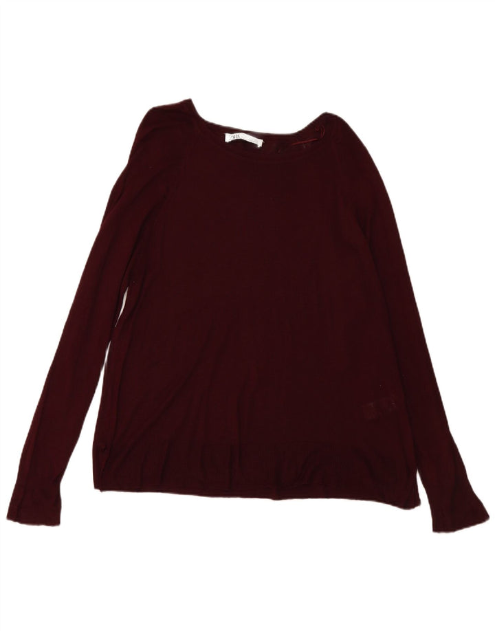 ZARA Womens Boat Neck Jumper Sweater UK 16 Large Burgundy Viscose