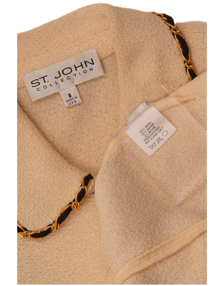 VINTAGE Womens 3/4 Sleeve Cardigan Sweater US 8 Medium Off White Wool