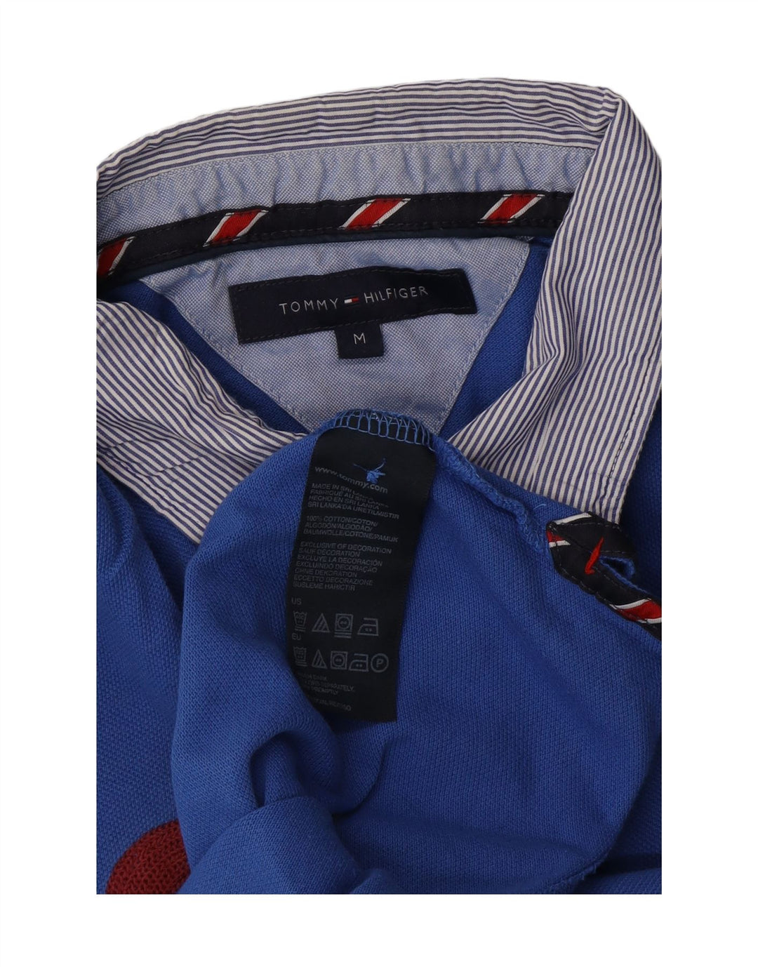 TOMMY HILFIGER Mens Graphic Rugby Polo Shirt Medium Blue Cotton