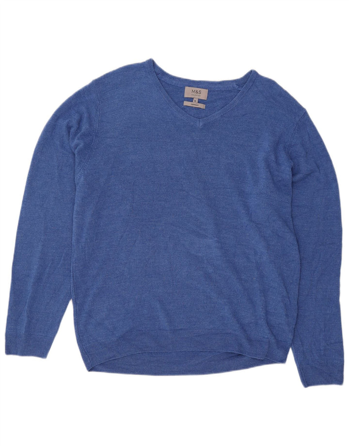 Marks & Spencer Mens V-Neck Jumper Sweater XL Blue Acrylic