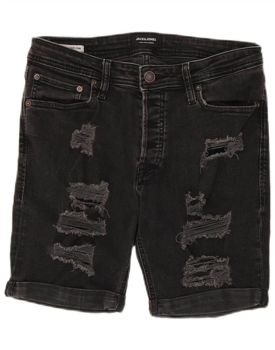 Jack & Jones Mens Tim Distressed Denim Shorts Medium W30  Black Cotton