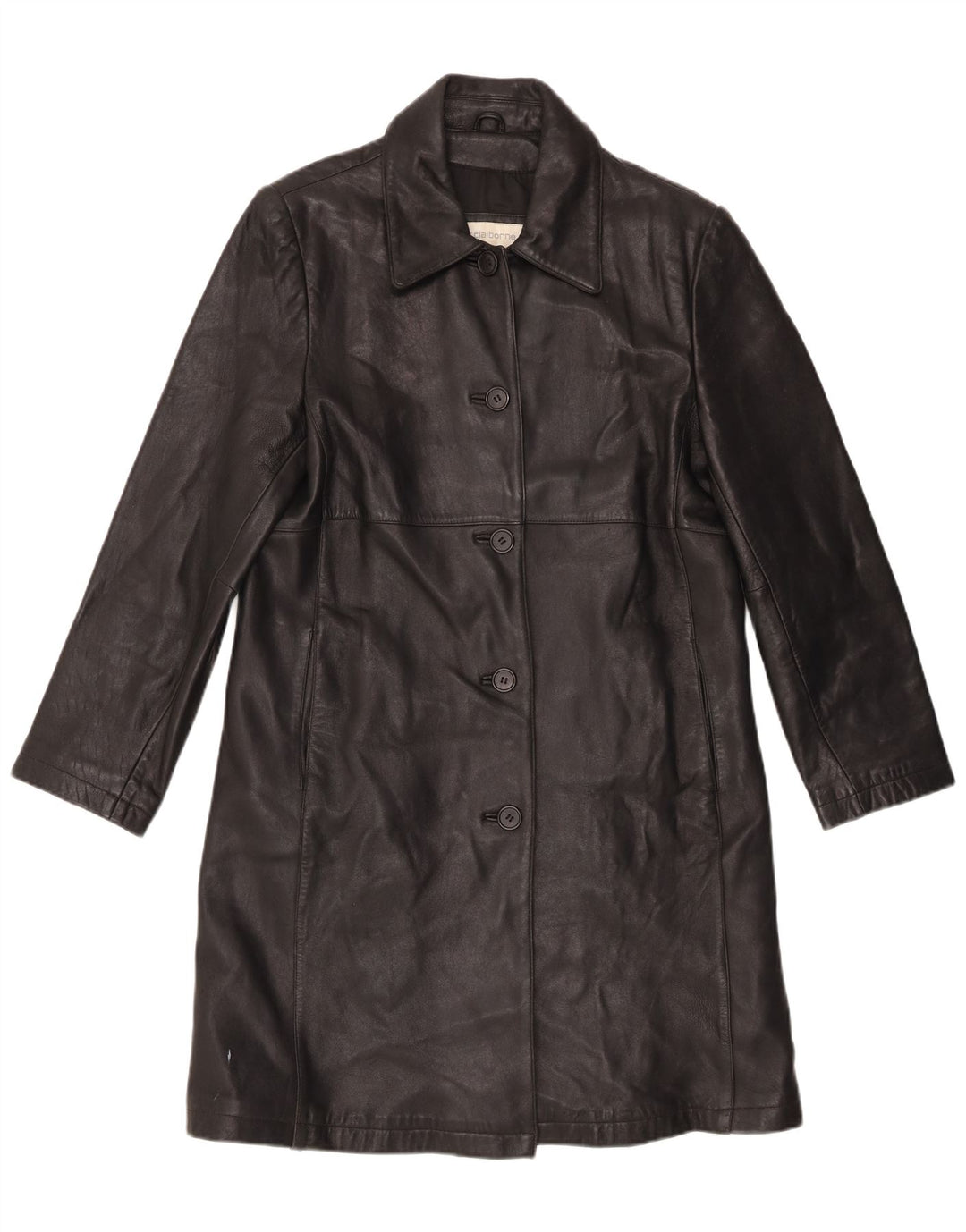 Liz Claiborne Womens Leather Coat UK 16 Large Black Leather