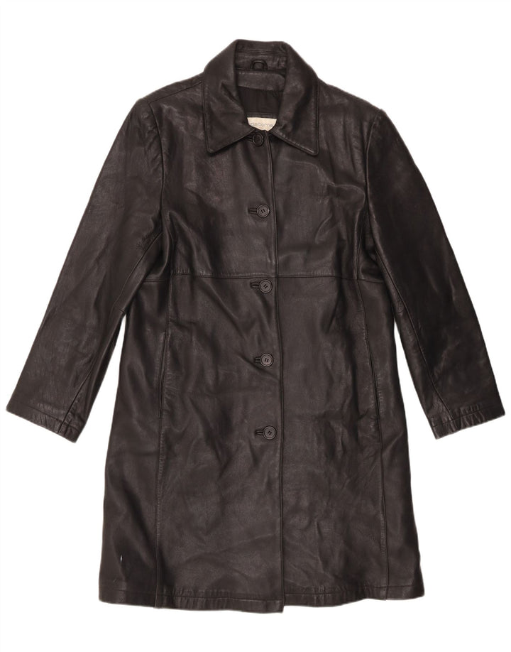 Liz Claiborne Womens Leather Coat UK 16 Large Black Leather