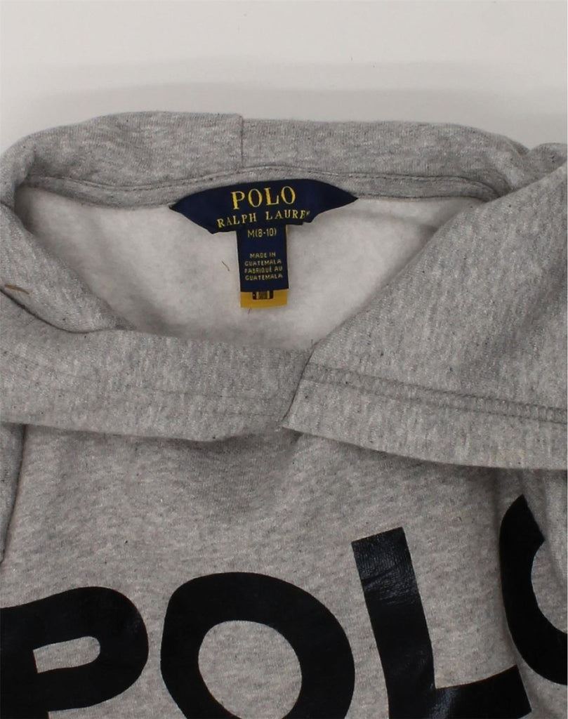 POLO RALPH LAUREN Girls Graphic Hoodie Jumper 8-9 Years Medium Grey Cotton | Vintage Polo Ralph Lauren | Thrift | Second-Hand Polo Ralph Lauren | Used Clothing | Messina Hembry 