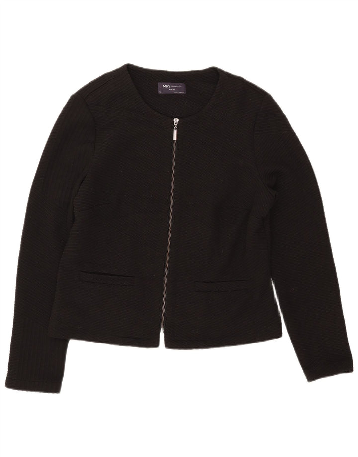 Marks & Spencer Womens Crop Full Zip Blazer Jacket UK 14 Medium Black