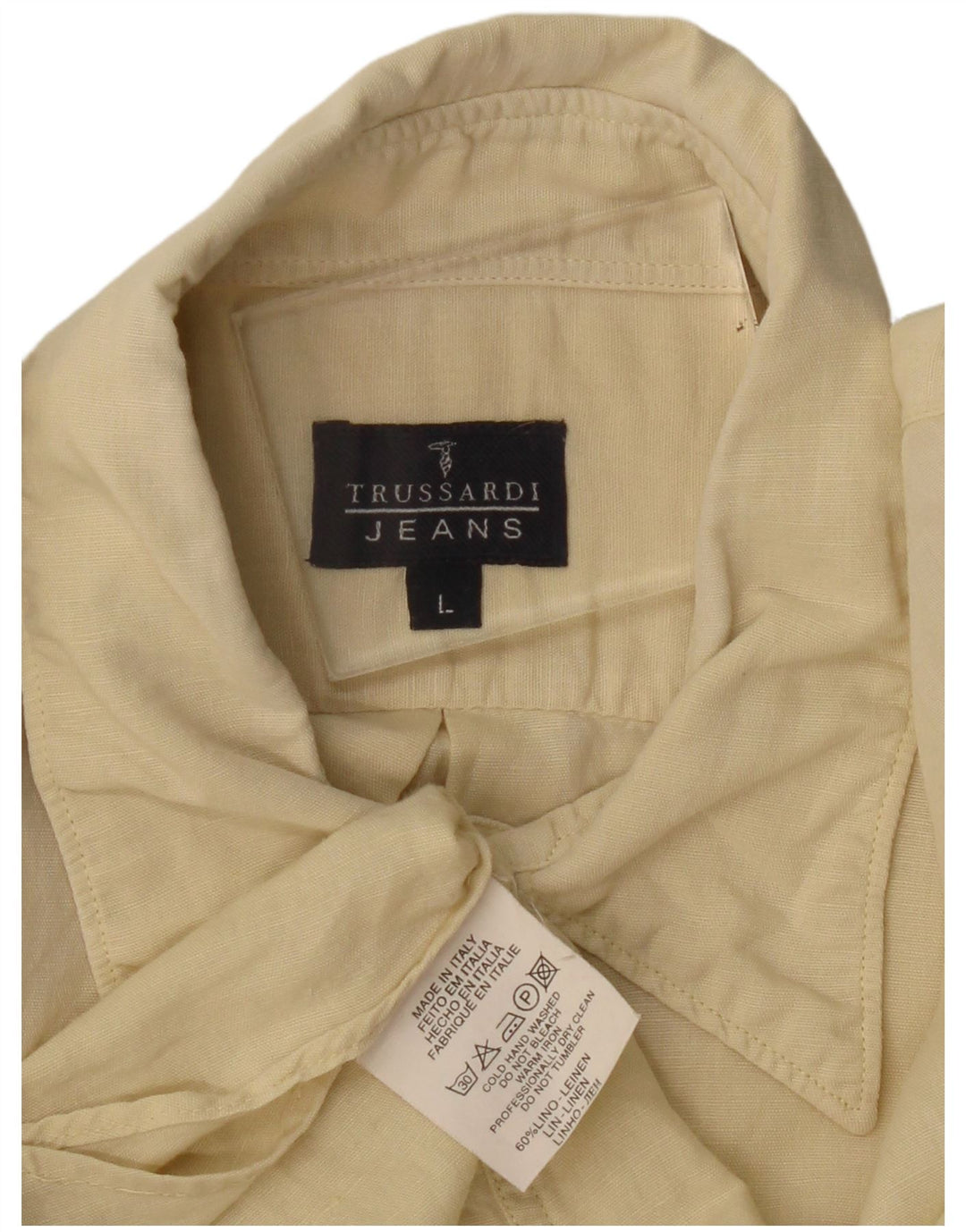 Trussardi Jeans Mens Shirt Large Yellow Linen