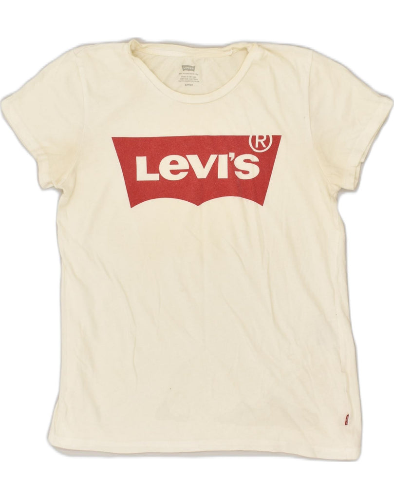 LEVI'S Womens Graphic T-Shirt Top UK 10 Small Off White Cotton | Vintage Levi's | Thrift | Second-Hand Levi's | Used Clothing | Messina Hembry 